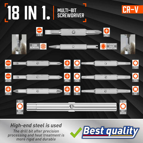 18 In 1 Multi Bit Screwdriver Set With Ergonomic Handle Portable All In One Tool Kit For Slotted Phillips Pozidriv Torx displayed