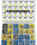 Polyester Box Capacitor Kit 350 Pcs Assorted 24 nF Values 63V Metallized Film Caps For DIYers And Makers labeled box