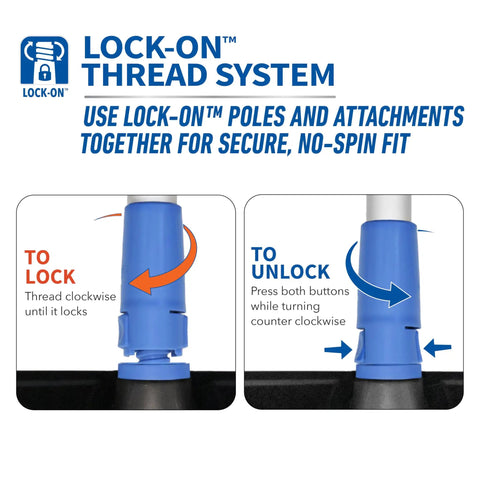 Lock-On Thread System instructions for secure fit of 10 Inch Bi Level Soft Wash Brush Drops Onto Water Flow Poles Easily.