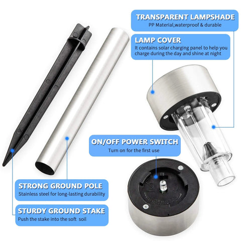 Components of Solar Pathway Lights Stainless Steel IP44 Waterproof Auto On Off Outdoor LED Landscape Lighting for assembly