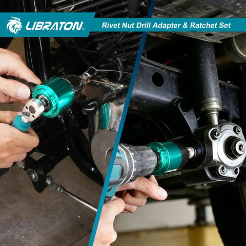 Using Rivet Nut Drill Adapter And Ratchet Wrench Kit For All In One DIY Auto Repair on vehicle frame