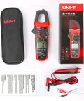 UT204R Digital Clamp Meter With Auto Ranging, True RMS, 6000 Counts with box, case, and accessories displayed on white background