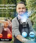 Man using 10000mAh Portable Waist Clip On Fan With 5 Speeds And Built In Flashlight, Hands Free Belt Personal Cooling in garden