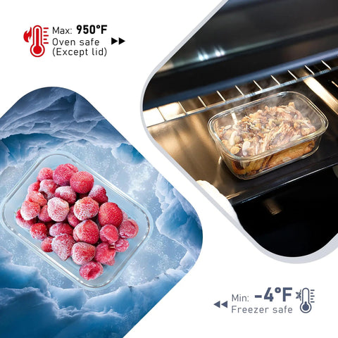 10-Pack Glass Food Storage Containers With Tempered Lids For Meal Prep And Leftovers, Borosilicate Glass in freezer and oven