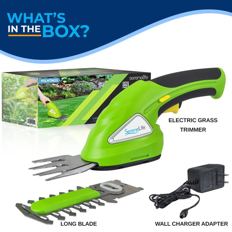 Quick Change Blade Cordless Garden Shears For Snipping Grass And Trimming Hedges Rechargeable Lightweight Handheld Clippers Electric Trimmer display with electric trimmer and accessories.