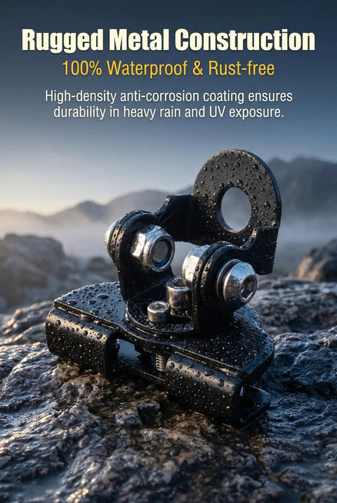 Close-up of Two Pack Rugged Car LED Light Bar Mounting Brackets For Hood Mounting, wet and weatherproof on rocky surface.