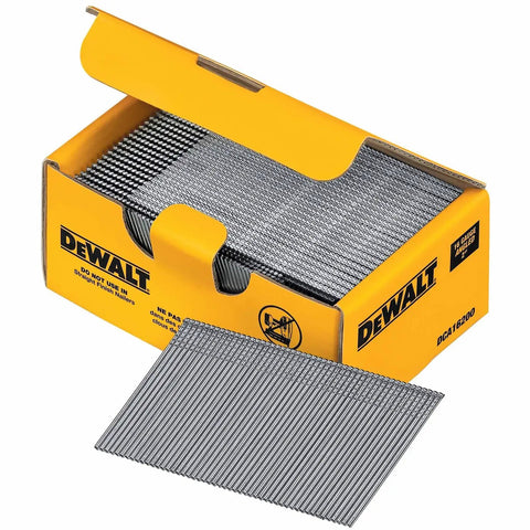 Open box of Pro Grade Angled 20 Degree Finish Nails, 2 Inch, 16 Gauge, Hot Dip Galvanized For Rust Resistance, 2500 Count Pack