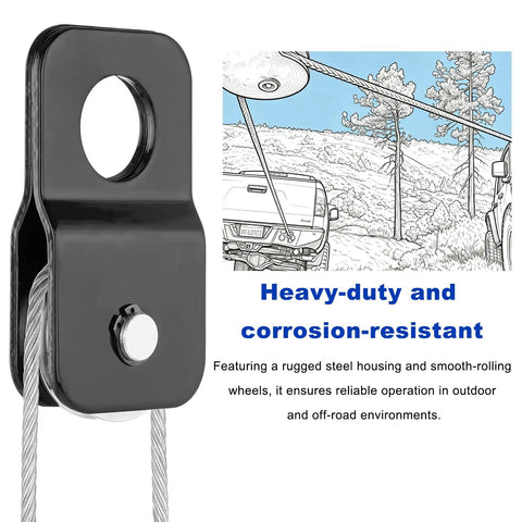 Beefy 8000 Lbs Winch Snatch Block Heavy Duty Carbon Steel Towing Pulley For Synthetic Rope And Steel Cable Universal Off Road Recovery Pulley Block For ATV UTV Truck SUV, black steel housing with cable