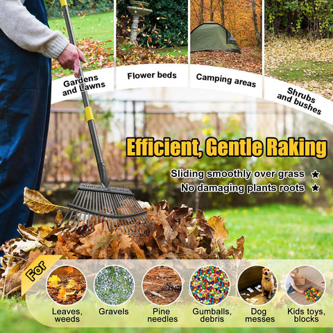 Beast Heavy Duty Metal Garden Leaf Rake 18 Inch Wide Head With 65 Inch Adjustable Handle cleaning leaves and debris