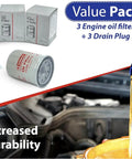 Three Pack Genuine OEM Engine Oil Filter 15208-9E01A With Drain Plug 11026-JA00A for Nissan Infiniti Vehicles with oil change
