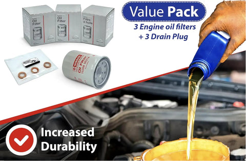 Three Pack Genuine OEM Engine Oil Filter 15208-9E01A With Drain Plug 11026-JA00A for Nissan Infiniti Vehicles with oil change