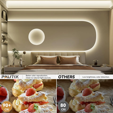 Modern bedroom lighting with 48ft COB LED Strip Lights Crazy Bright 4000K Natural White For Cabinets And Home DIY Lighting