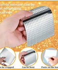 Self Adhesive Disco Mirror Mosaic Tiles For DIY Craft Projects Silver 5x5mm 10800 Pieces Across 18 Sheets shown bent in hand