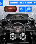 Dashboard view of Awesome 12V Kids Electric Ride On Truck With Remote Control Dual 35W Motors, showing Bluetooth music panel.