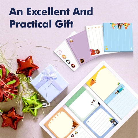18 Pack Dog Themed Sticky Notes With Lines, 35 Sheets Each, 630 Total Sheets, Bulk Note Pads on gift-wrapped table