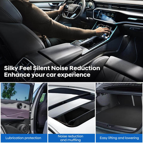 Interior of a car showcasing advanced features and enhancements for noise reduction, lubrication protection, and easy lifting