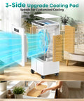 Beast Mode Cooling 8000 BTU Windowless Portable AC interior with 3-side cooling pads, air flow visual, and plant decor