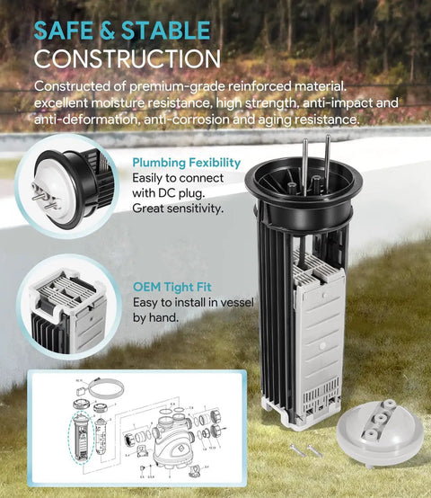 Salt Cell Replacement Kit For Nature2 Fusion Soft FSOFT700 Water System Fits Pools Up To 12,000 Gallons Includes O Ring And Replacement Parts