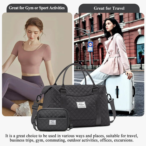 Travel Duffel Bag For Women With Weekender Style, Carry On Friendly, Includes Separate Toiletry Bag And Adjustable Strap