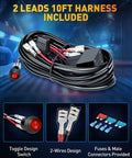 2 leads wiring harness kit for 7 Inch LED Light Bar 240W 24,000LM Offroad Beast Fog Driving Lights Pods Spot Flood Combo Beam