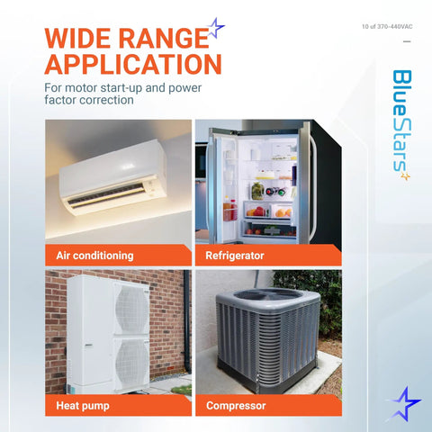 10uF 370 To 440V Oval Run Start Capacitor CBB65 Replacement Part 5 Percent Tolerance For Air Conditioners AC Units Fan Motors Pool Pumps And Condensers Up To 30000 Hours, suitable for air conditioning, refrigerator, heat pump, and compressor applications.
