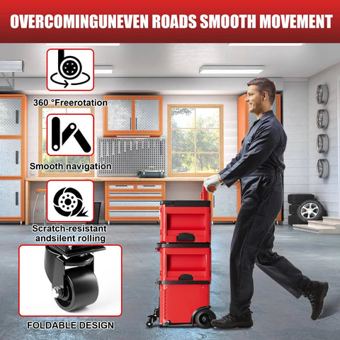 Steel Construction Front Wheels for Packout Caster Kit in workshop, 200 lbs capacity, foldable design shown with red toolbox