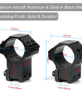 1 Inch Dovetail Scope Ring Set With Two High Profile And Two Medium Profile Rings For 11mm Rails, dimensions marked