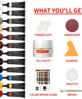 Wood Furniture Repair Kit With 12 Color Wood Filler Pastes For Fixin Scratches And Cracks On Doors Floors Tables And Cabinets Includes Putty Scrapers Sandpaper Brushes And Mixing Guide