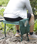 Heavy Duty Folding Garden Kneeler Seat Bench with thick kneeling pad and tool pouch, used for weeding with Power Cushion EVA foam pad