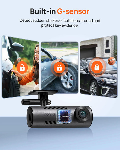 Dash Cam For Cars 1296P QHD Front Camera With 130 Degree Wide Angle Built In WiFi WDR Night Vision shown with G-sensor feature