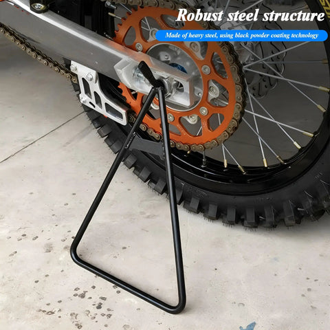 Triangular Motorcycle Stand For Dirt Bikes And Supermoto Motocross used as a rear wheel lift holder on concrete floor