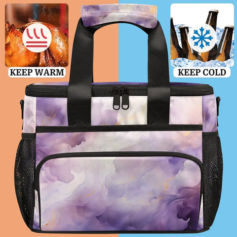 Insulated Picnic Backpack Cooler For All Day Grab N Go Adventures with gradient design, showing 'keep warm' and 'keep cold' icons.