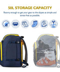 Ski Boot Bag 50L Travel Backpack For Boots Helmet Goggles Gloves Skis Snowboard Gear Blue, shown with 50L storage capacity.