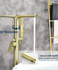 Freestanding Brushed Gold Tub Filler Faucet With Hand Shower And Swivel Spout Floor Mounted Brass Tub Faucet Solid Brass Construction