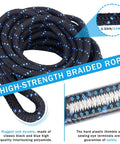 Heavy Duty Fifty Foot Vertical Lifeline Assembly With Rock Solid Alloy Steel Rope Grab And Shock Absorbing Lanyard For Roofer Fall Arrest Safety Kit Fully Osha Approved, braided black and blue polamide rope.