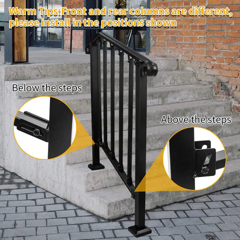 Adjustable Handrail For Two Or Three Steps With Real Wrought Iron Material Outdoor Steps Rail Kit With Installation Hardware