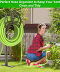Heavy Duty Garden Hose Stand With Brass Faucet Detachable Hose Holder Freestanding Metal Reel in garden scene