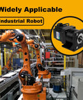 Industrial robot assembly line with Nema 23 stepper motor brackets for precise motion in manufacturing.