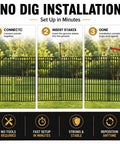 No dig installation guide for Easy To Install No Dig Garden Fence With Gate 44 Inch High 23.6 Foot Long Decorative Metal Outdoor Dog Fence Rustproof Pet Fencing For Yard Patio Garden Bed Temporary Fence For Pets.