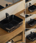 Bathroom Sink Retro Countertop Basin Household Ceramic Wash Basin Bathroom Wash Basin Personalized Hand-Carved Pattern Sink Bathroom Sink Vessel on wooden surface