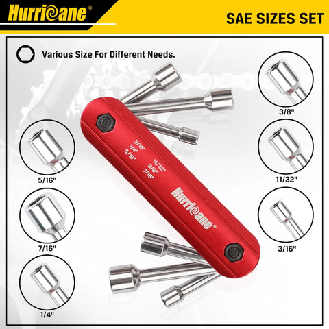 6 In 1 Folding Hex Nut Driver Set With SAE Sizes 3/16, 1/4, 5/16, 11/32, 3/8, 7/16 Inch Cr-V Steel Shank And Premium Aluminum Handle