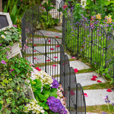 Arched 10 Pack Metal Garden Fence Panels Rustproof Wire Edging for Outdoor Yard Landscape Animal Barrier Fence 10Ft Total Length 24In High No Fuss Install