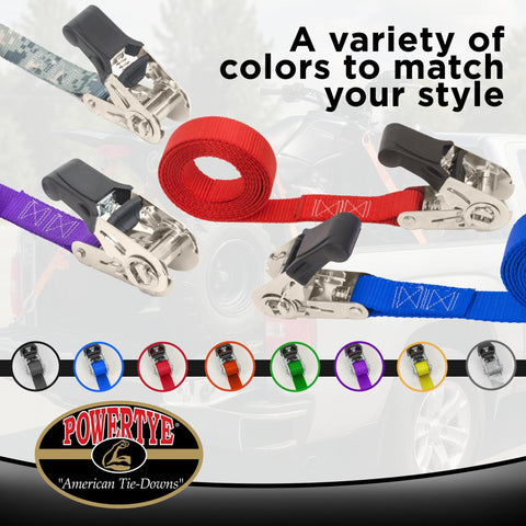 Colorful ratchet straps with variety of colors, highlight on hooks. Endless Ratchet Straps No Hooks 1 Inch By 4 Foot Easy Grip Light Duty