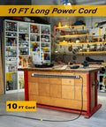 24 Outlet Heavy Duty Power Strip With 10 Ft Extension Cord in garage workshop, mounted on workbench, ETL certified metal body