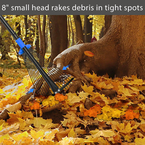 Heavy Duty Adjustable Metal Leaf Rake With Long Handle And Expandable Head From 8 To 17 Inches for tight spots