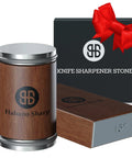 Rolling Knife Sharpener Kit With Diamond Stone And Magnetic Angle Guides For Kitchen Knives Easy To Use Sharpening Tool 15 And 20 Degree Settings Fits Steel Of Any Hardness Durable Wood Base with branded wood and metal design