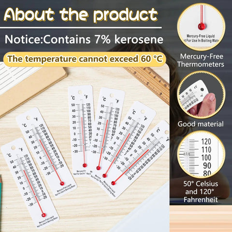 Image showing Mercury Free Science Thermometer Set Of 10 For Students displayed on a table, highlighting boiling point thermometers.