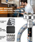 15Ft Stainless Steel Washing Machine Hoses Two Pack With Hot And Cold Water Lines Universal Fit For All Washers Burst Proof And Leak Free Striped Tubing 10 Year Warranty
