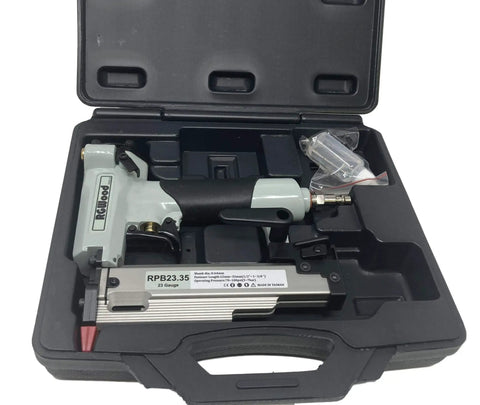 Heavy Duty Pneumatic 23 Gauge Brad Nailer Shoots Straight Through Detail Work With 6000 Piece Headless Pin Kit in protective case