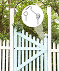 Heavy Duty 2 Inch Cabin Hook And Eye Latch 12 Pack Tough As Nails Zinc Plated Steel Hardware For Wood Gates Doors Cabinets Rust Proof Easy Install Secure Lockup With Screws on a blue garden gate.